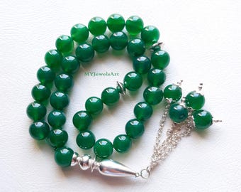 Green Jade Gemstone 33 Beads Tasbih, 10 MM Beads Tasbih, Islamic Prayer Beads, Sibha, Ramadan Gift, Misbaha, Muslim Gift, Muslim Rosary