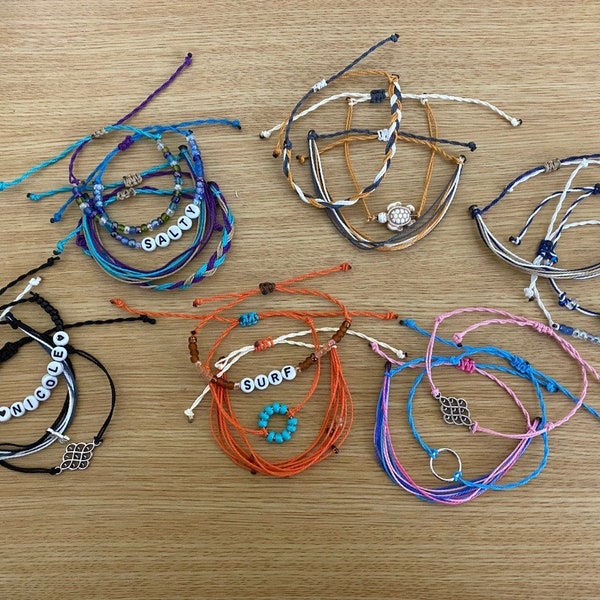 Pura Vida Style Bracelets, Customize, Adjustable, Choice of Colors and Charms, Waterproof, Boho Bracelets, VSCO colors Friendship Bracelets