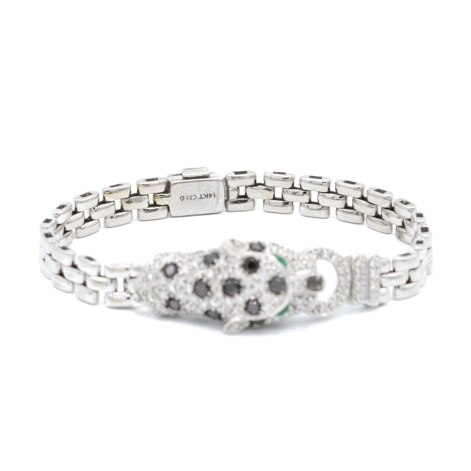 14K Gold 1.59ct Diamond Jaguar Cluster Bracelet Estate Black Etsy