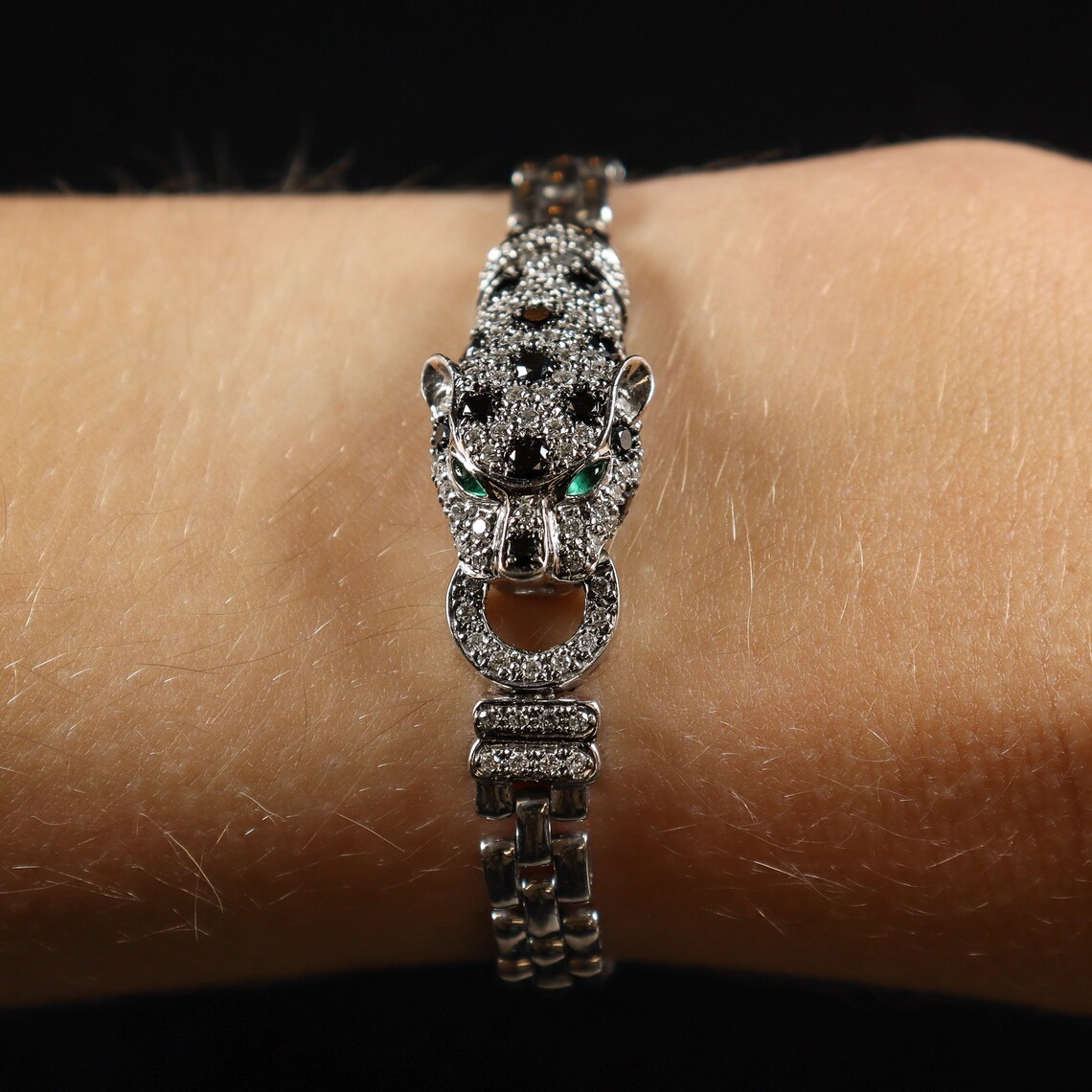 14K Gold 1.59ct Diamond Jaguar Cluster Bracelet Estate Black Etsy
