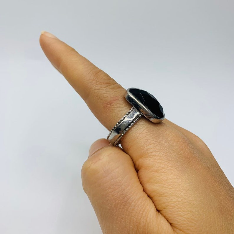 Sterling Silver 925 Ring Black Onyx Ring Black Gemstone Ring Designed Jewelry Gypsy Ring Black Ring