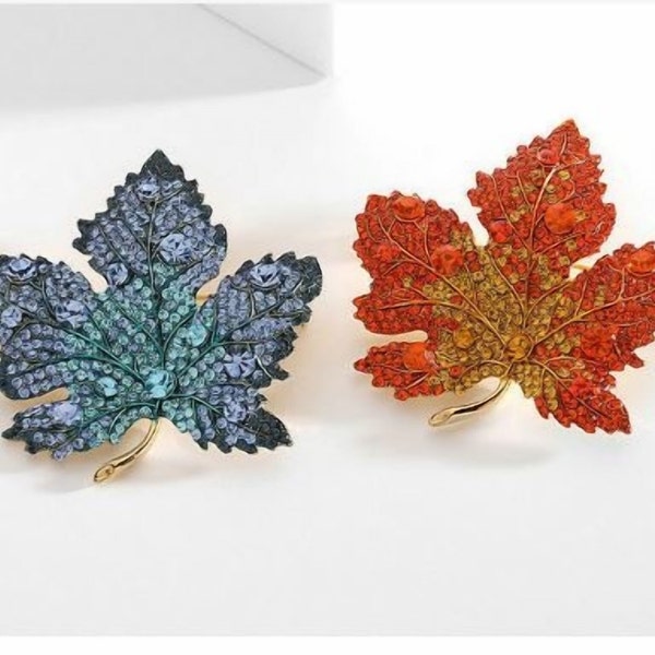 Chic Golden Maple Leaf Collar Pin | Bold Statement Brooch in Green, Blue, Orange | Women's Fashion Pin