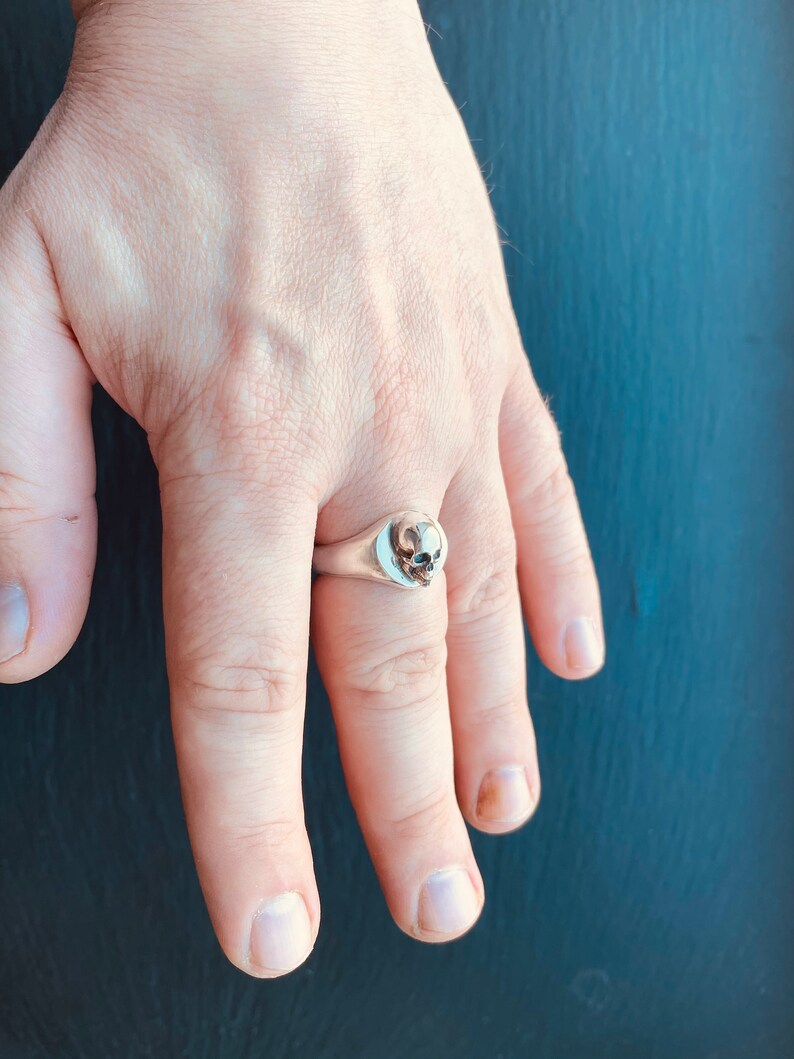 elegant skull ring-half jaw skull band sterling silver 925 skull Small skull silver ring