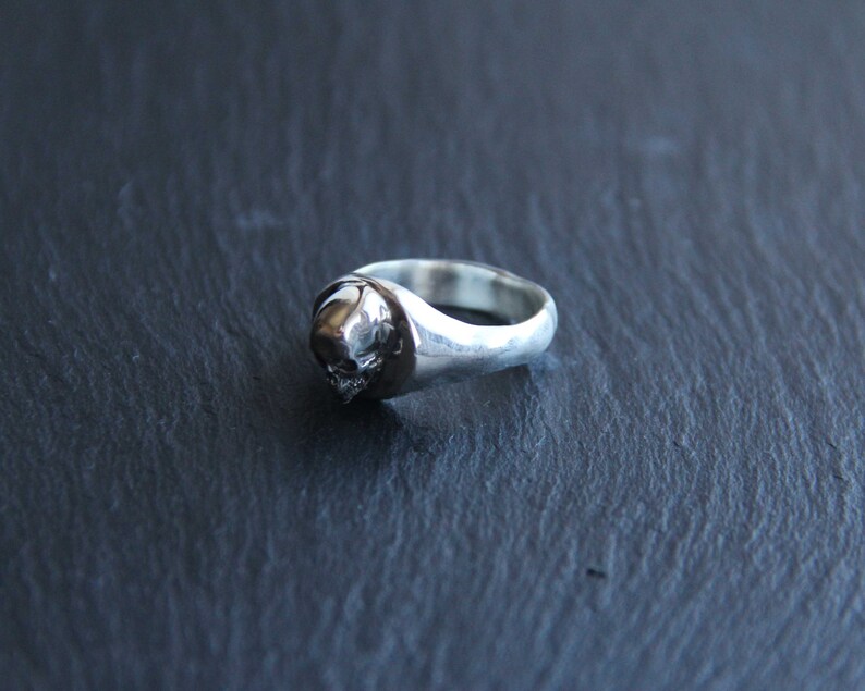 elegant skull ring-half jaw skull band sterling silver 925 skull Small skull silver ring