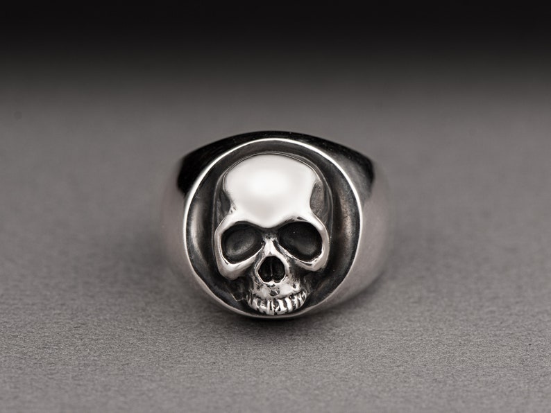 mirror polished ring Skull Silver Ring Sterling silver 925-biker gothic rock jewelry