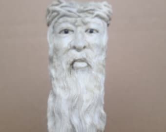 Jesus Schädel Geschnitzter Geweihgriff, Hirsch Horn Bali Knochenschnitzerei HD04111121