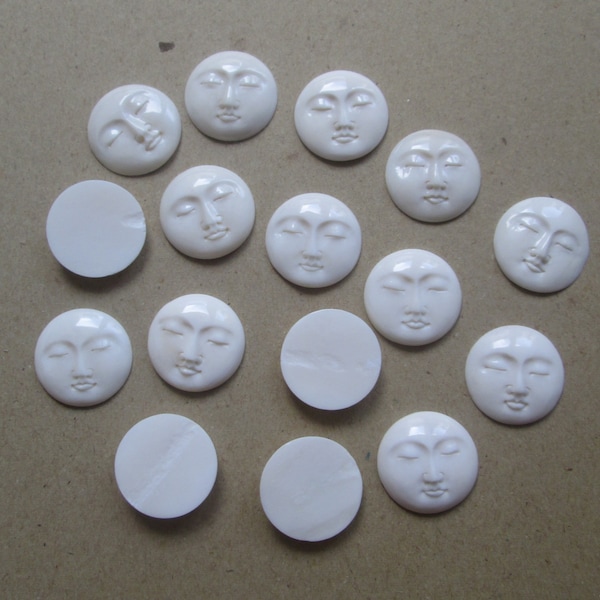 30 mm Sleeping Moon Face Bead Cabochon (Excellent Qualit) Hand Carved, Cow Bone Bali Bone Carving