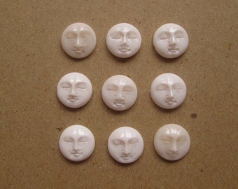 15 mm Sleeping Moon Face Bead Cabochon (Excellent Quality)  Hand Carved, Cow Bone Bali Bone Carving