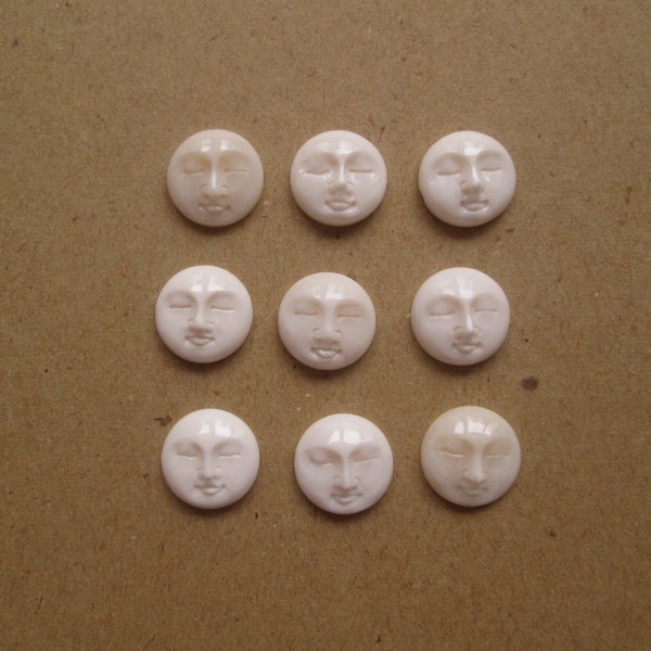15 mm Sleeping Moon Face Bead Cabochon (Excellent Quality)  Hand Carved, Cow Bone Bali Bone Carving