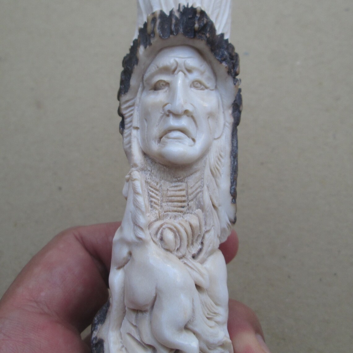 Indian Horse Carved Antler Handle Deer Horn Bali Bone Carving Etsy