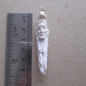 Indian Eagle Carved Antler Pendant, Deer Horn Bali Bone Carving with Sterling Silver Bail PD10250325