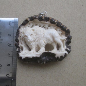 Bison Carved Antler Pendant, Deer Horn Bali Bone Carving with Sterling Silver Bail PD03071024