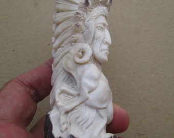 Indische Ziege Geschnitzt Geweih Griff, Hirsch Horn Bali Knochen Schnitzerei HD02240322