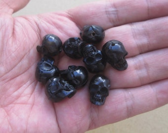 1 set = 5 pcs (approx. 13 mm high) with 2 mm Hole (top to Bottom) Skull Bead Cabochon Hand Carved, Buffalo Horn Bali Bone Carving  SKL26A