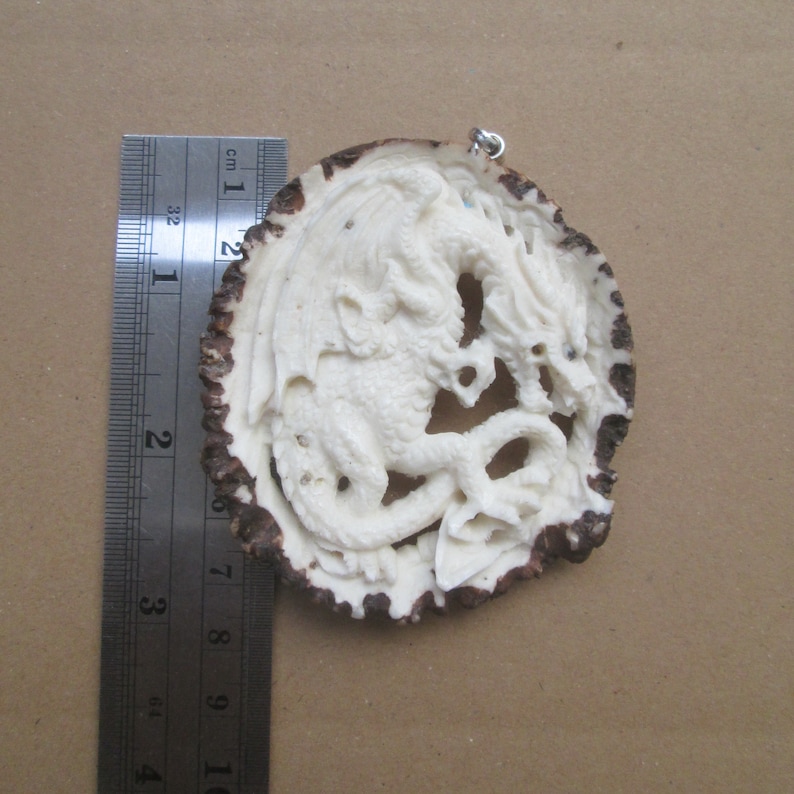 Dragon Carved Antler Pendant Deer Horn Bali Bone Carving with Sterling Silver Bail PD201219