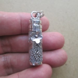 Bali Silber Gebet Box Anhänger, handgemachte Sterling Silber Tube, Silber Medaillon Anhänger BB06