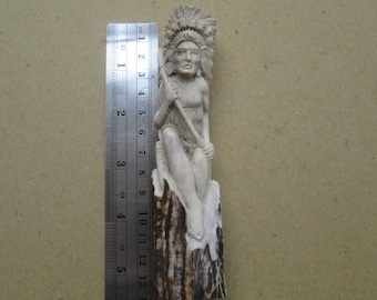 Indian Carved Antler Handle, Deer Horn Bali Bone Carving HD02180222