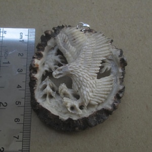 Adler Geweih Anhänger, Hirsch Horn Bali Bone Carving mit Sterling Silber Anhänger PD08230725