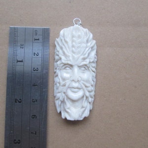 Green Man Carved Antler Pendant, Deer Horn Bali Bone Carving with Sterling Silver Bail PD03121221-4
