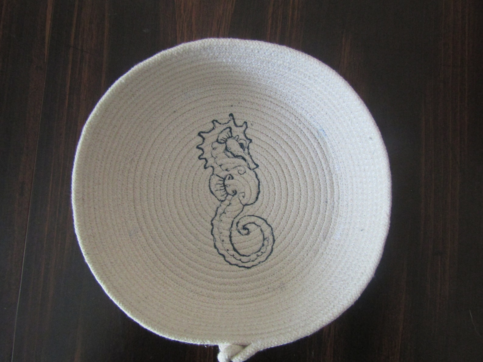 Nautical Rope Bowl with an embroidery design of a Seahorse Etsy