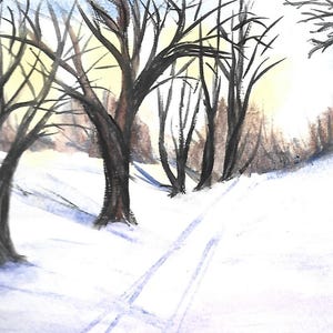 Winter Landscape original watercolor painting |