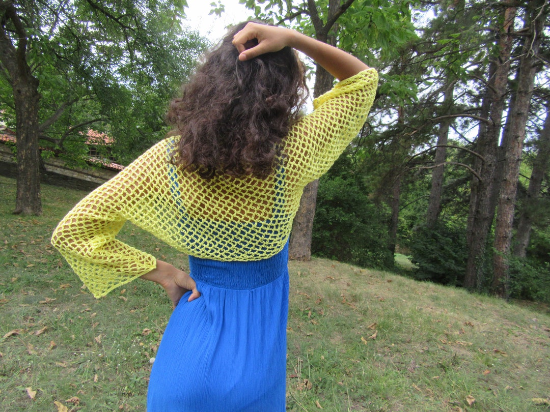 Yellow Lace Summer Shrug Cotton Bolero Hand Knit Shrug Etsy
