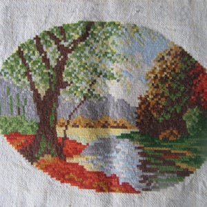 Vintage Gobelin/Tapestry/, Cross Stitch, Needlepoint,Handmade Art,Collectable Art,Landscape,Picture,Painting,