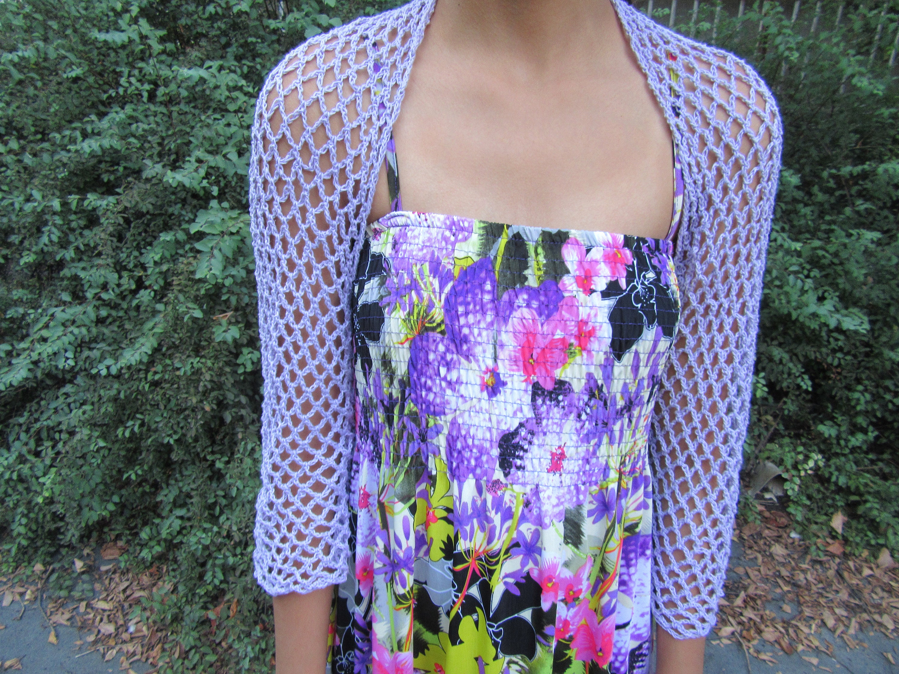 Lilac Lace Summer Shrug Women Cotton Bolero Hand Knit Jacket