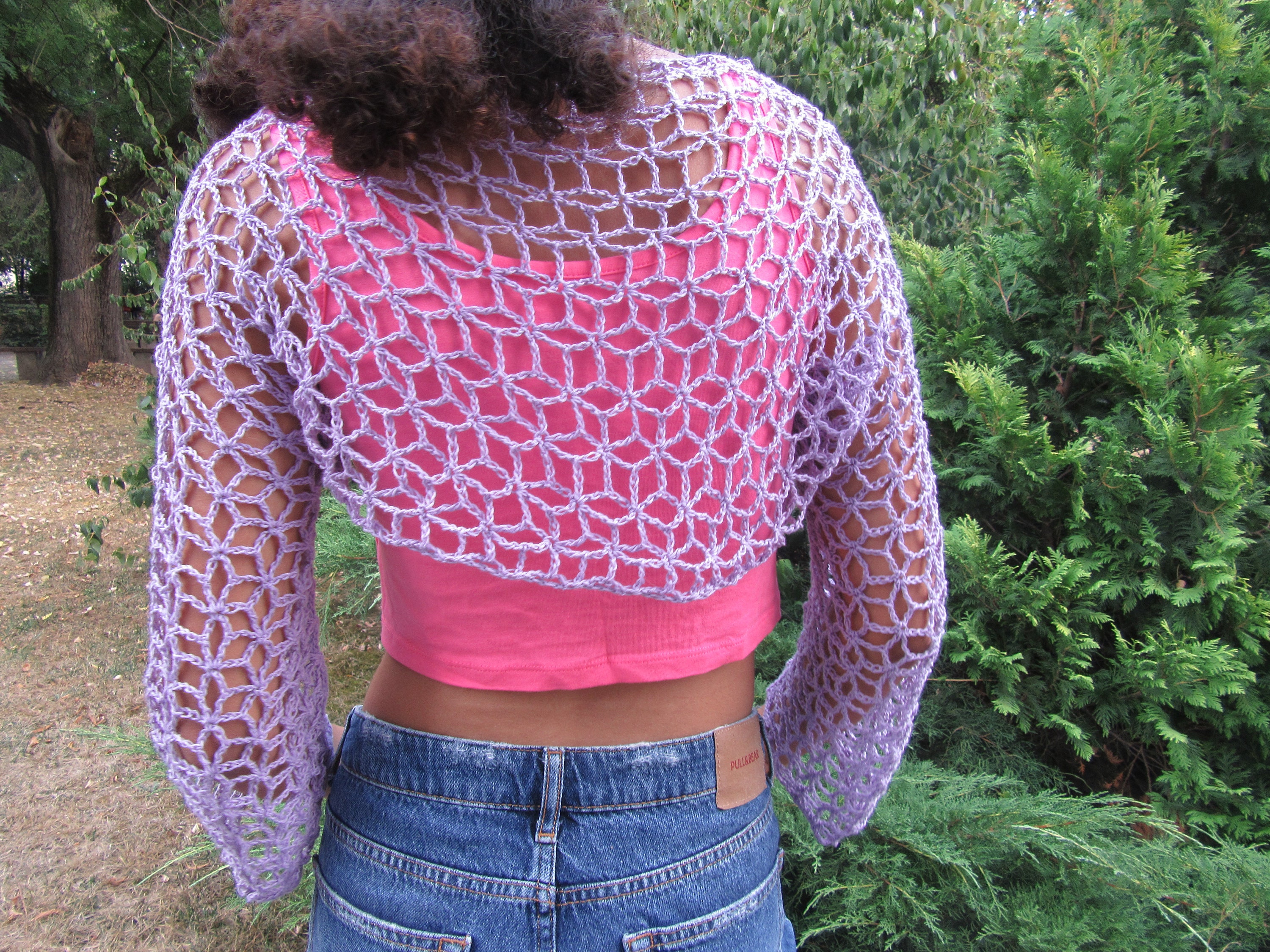 Lilac Lace Summer Shrug Women Cotton Bolero Hand Knit Jacket