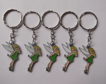 Set of 5 Tinkerbell Disney Princess Keyrings Enamel Charm Organza Bag Kids Party Bag Fillers