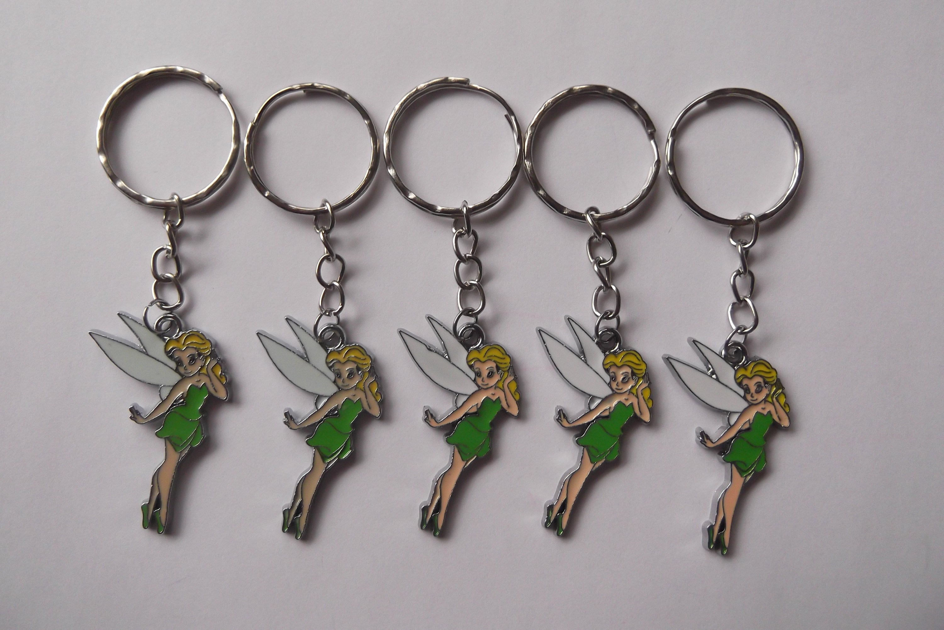 Set of 5 Tinkerbell Disney Princess Keyrings Enamel Charm Organza Bag ...
