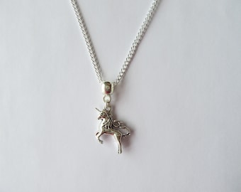 Antique Silver Unicorn Charm Necklace - Unicorn  Pendant-Gift Bag-Unisex Jewellery Silver plaited