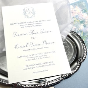 VINTAGE WEDDING INVITE Editable template, Romantic crest wedding invitation suite, Classic formal crest, Corjl, Printable, templett