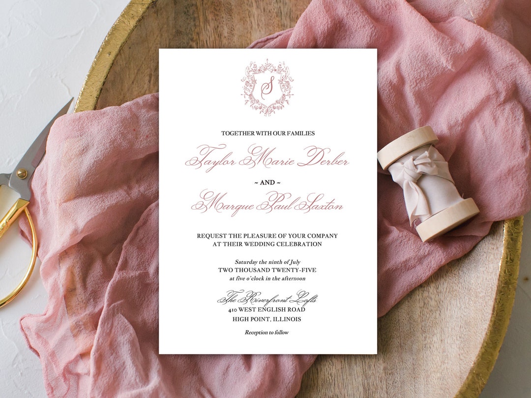 ROMANTIC VINTAGE CREST Formal Invite, Wedding Invitation, Southern, Classic  Invitation Suite, Bespoke, Printed, Free Shipping, Taylor - Etsy, image size:1080x809