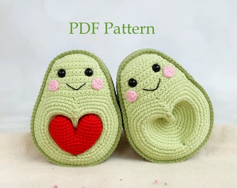 Avocados in Love Crochet Pattern  - Amigurumi Avocado witn Heart Seed Crochet PDF Pattern in English