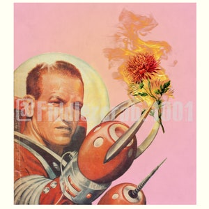 Space Flower  (Vintage, Vintage Art, Pulp Surreal, Trippy Art, Pop Surreal, Wall Art, Fine Art, Print, Collage Art Print)