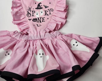 Spooky One First Birthday Strampler, rosa Gespenst Geburtstags-Outfit, rosa Gespenst Halloween Cake Smash, zwei Spooky Geburtstags-Outfit, rosa Gespenst Kleid