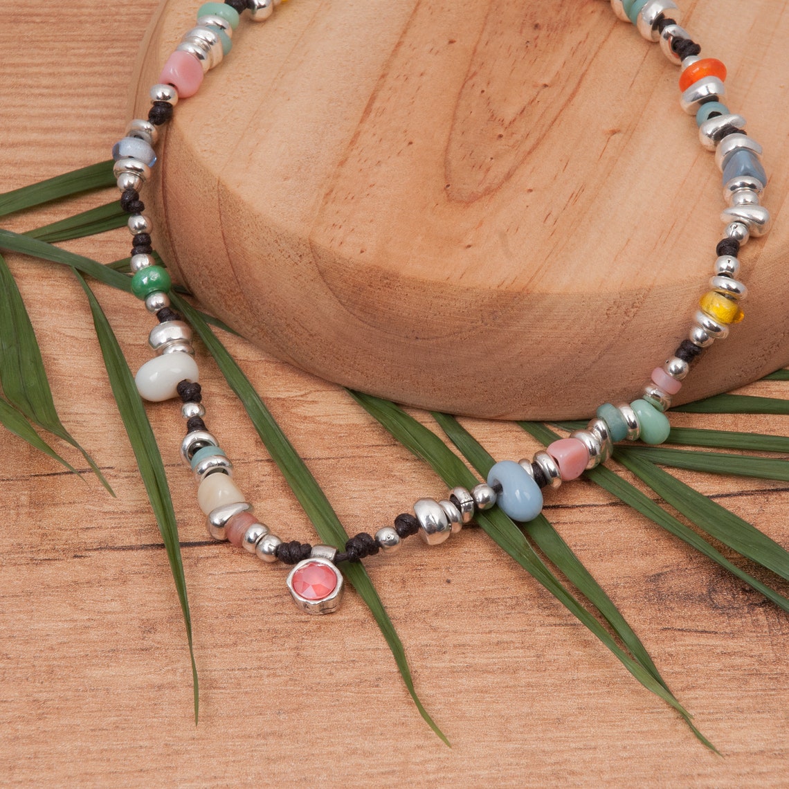 Multicolor beaded necklace beaded cord necklace Etsy