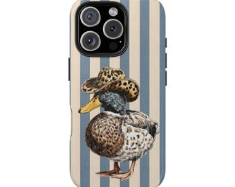 Western Duck Phone Case | Cowboy Hat Duck Illustration, Rustic Stripes iPhone Cover