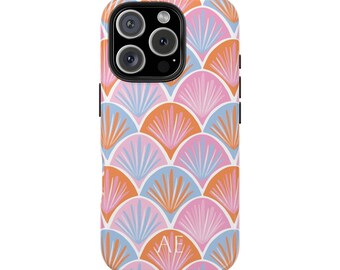 Initials Scallop Phone Case, Summer Case, Vibrant Phone Case, iPhone 16 15 14 13 12 11 Pro Max 8 Plus X, Samsung Galaxy S24 S23 S22 S21