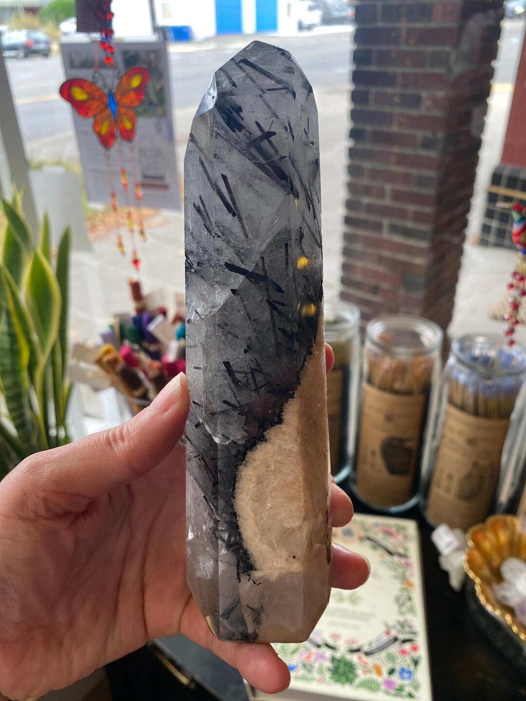 Black Tourmaline Clear Quartz Tower With Stilbite 1.1 Lbs Brazil - Etsy