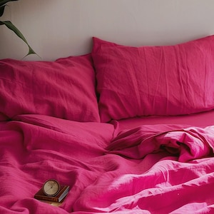 Fuchsia linen pillowcase Bright Pink pillow cover King Queen Standard Euro Toddler Decorative, Custom size Envelope closure