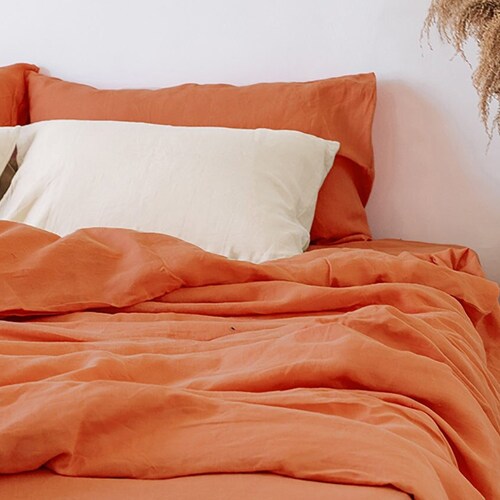 Burnt Orange Linen Duvet Cover / 1 Duvet Cover / Softened Etsy