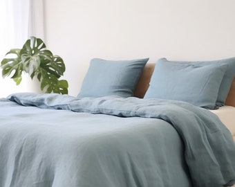 Dusty blue linen pillowcase Linen pillow cover King Queen Standard Euro Decorative Lumbar, Boudoir, Custom size Envelope closure