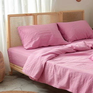 Bubble gum linen fitted sheet 1 Fitted sheet Softened linen sheet Stonewashed linen Linen bedsheet Pink linen sheet