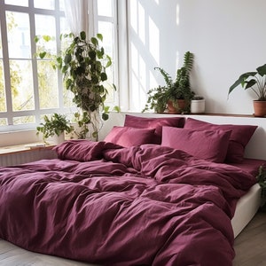 Burgundy linen pillowcase Custom purple pillow cover King Queen Standard Euro Decorative Australian, Custom size Envelope closure