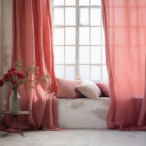 Rust pink regular and blackout linen curtains 2 panels Unlined Cotton Blackout lining Medium weight linen Custom size