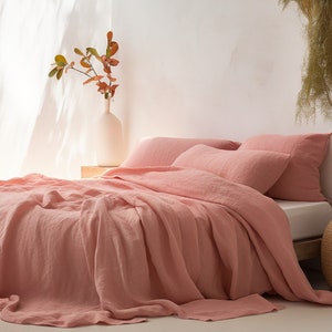 Sunset pink linen flat sheet 1 Flat sheet Softened linen sheet Stonewashed linen Linen bedsheet Farmhouse decor