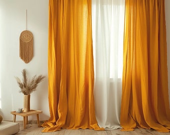 Turmeric regular and blackout linen curtains 2 panels Unlined Cotton Blackout lining Medium weight linen Custom size