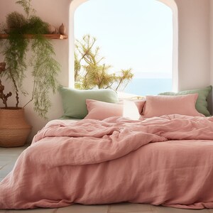 Sunset Pink Linen Duvet Cover 1 Duvet Cover Softened Linen Pink
